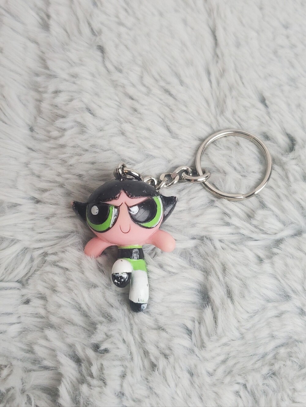 Vintage RARE 1999 Powerpuff Girls Buttercup Keychain Cartoon Network Approx 1.5"